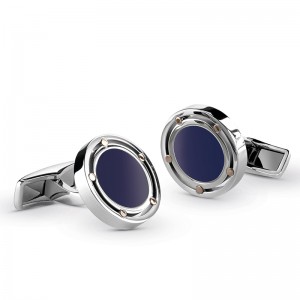 DAMIANI STEEL AND PINK GOLD LAPIS CUFFLINKS