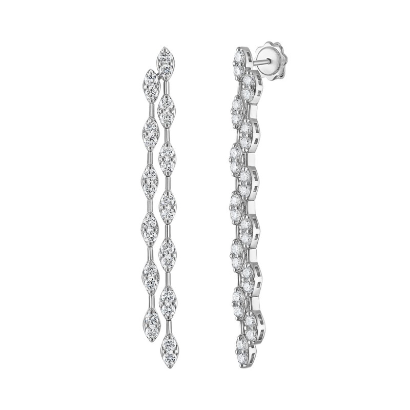The Maiden Lane Double Diamond Drop Earrings in 14K White Gold 2.60CT.