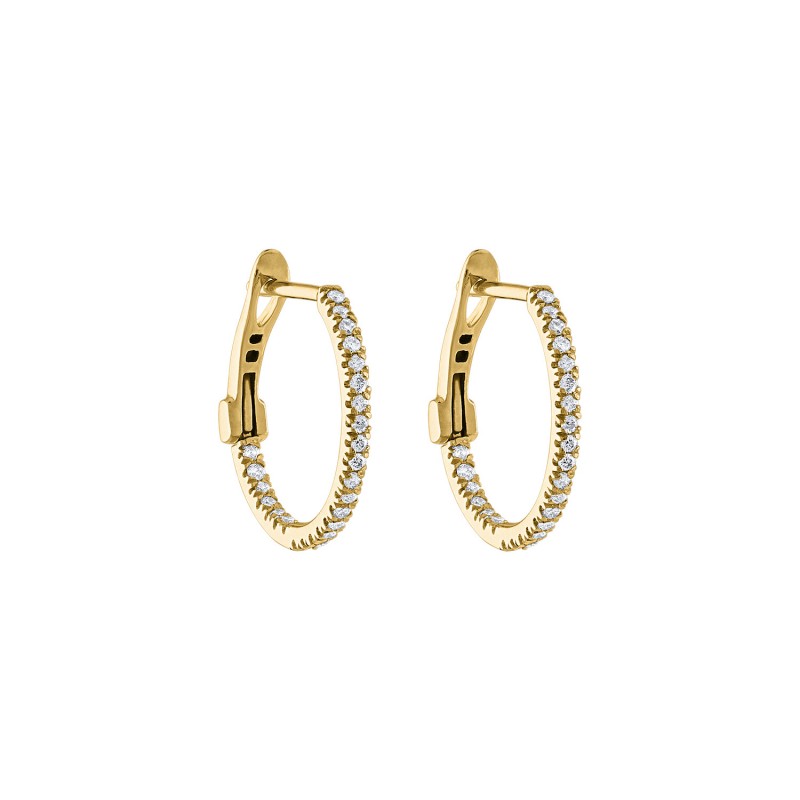 The Wall Street 14k Yellow Gold Skinny Hoop Earrings with Diamonds. 0.25ctw