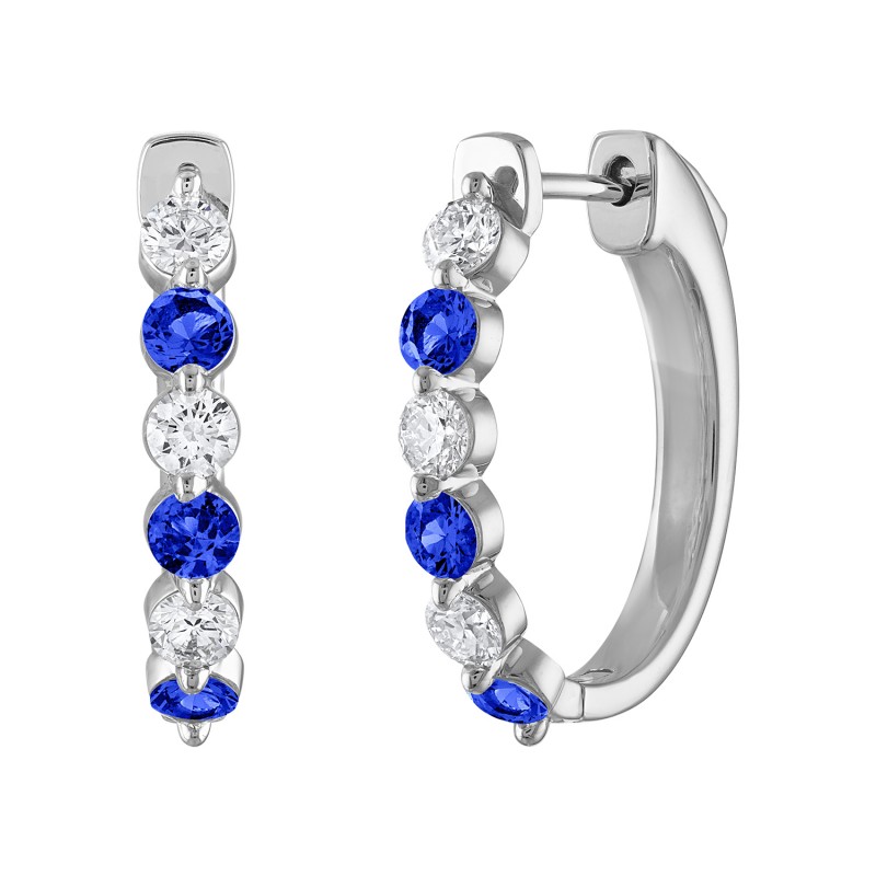 The Maiden Lane 14k White Gold, Diamond and Sapphire Hoops. 0.50ctw