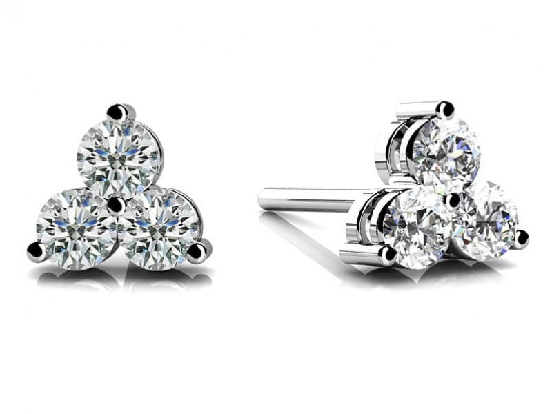 The Maiden Lane 14k White Gold 3-Stone Diamond Studs. 0.65ctw