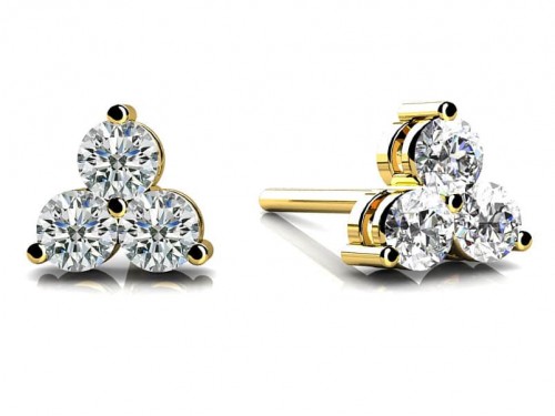 The Maiden Lane 14k Yellow Gold 3-Stone Diamond Studs. 0.65ctw
