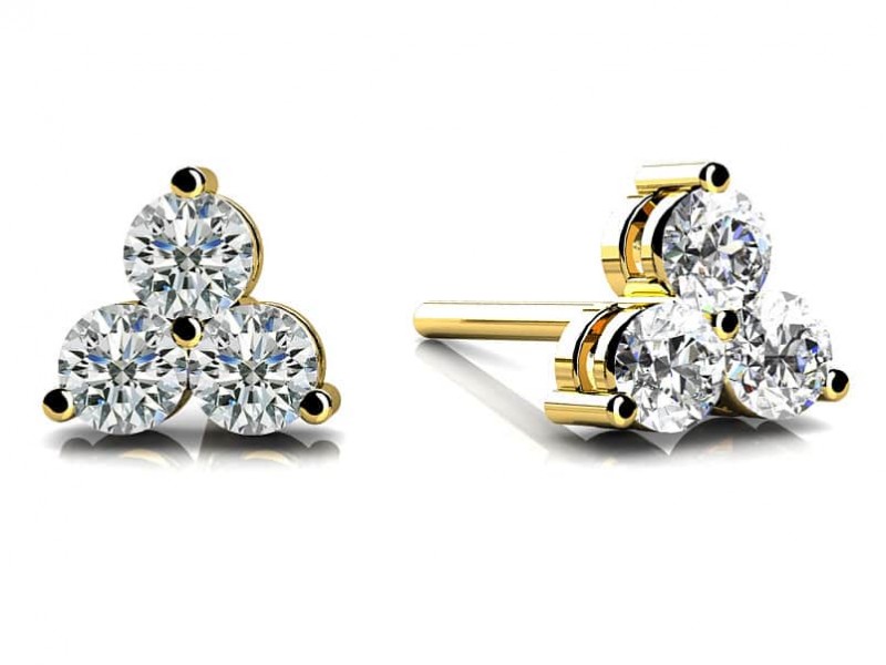 The Maiden Lane 14k Yellow Gold 3-Stone Diamond Studs. 0.65ctw