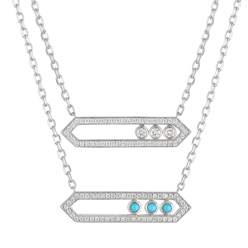 The Broad Street Reversible Flow Necklace in 14K W.Gold with Turquoise&Diamonds.