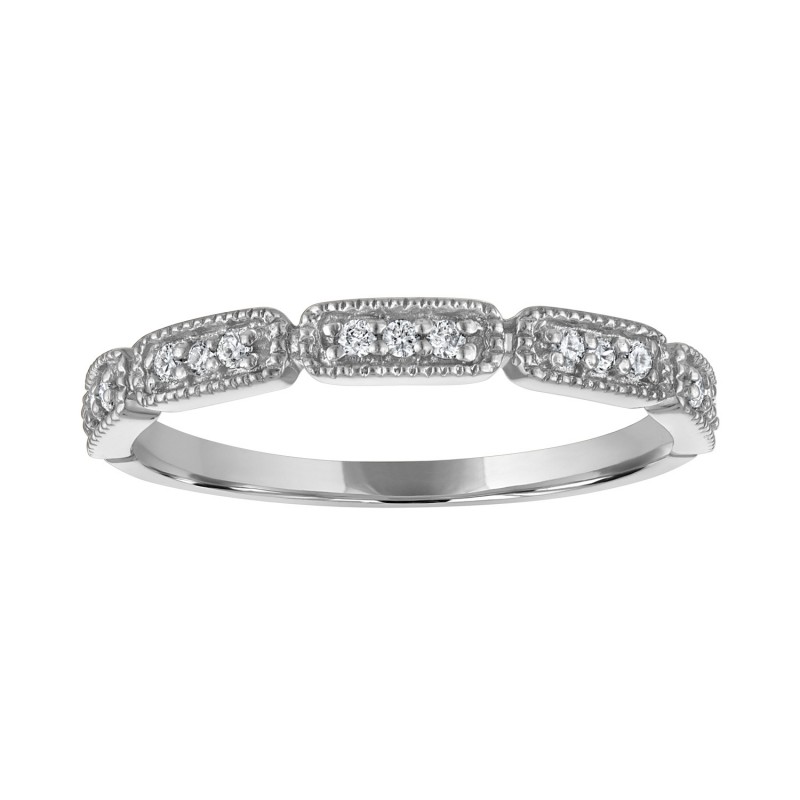 The 14k White Gold Stackable Broadway Ring with Diamonds. 0.10ctw