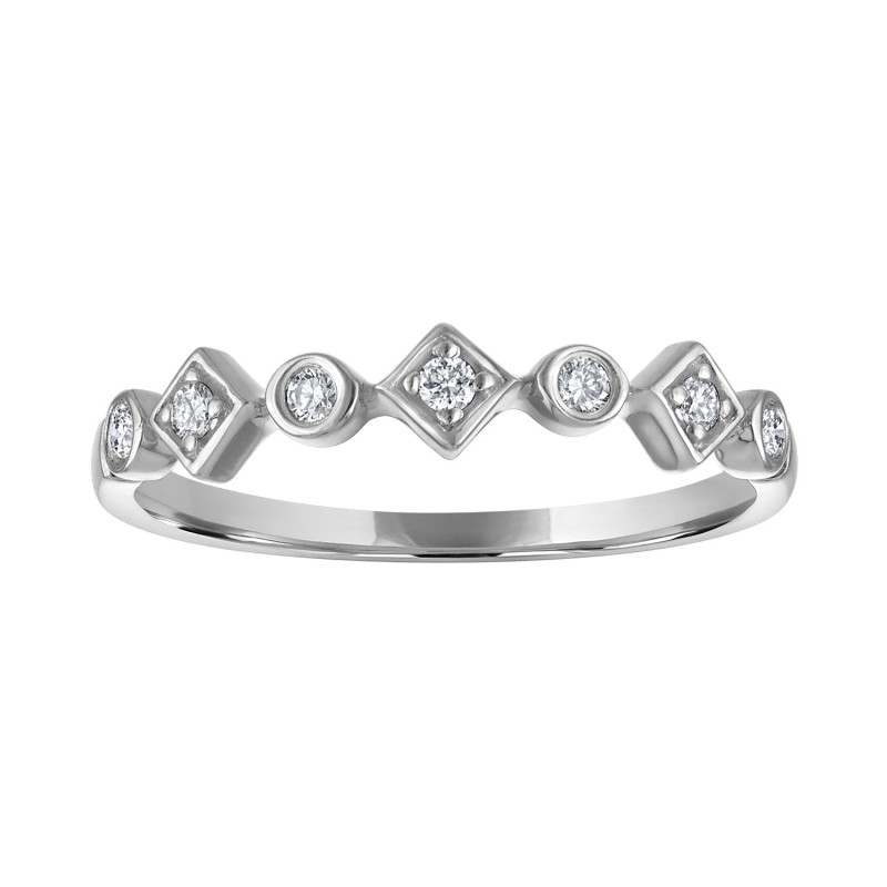 The 14k White Gold Stackable Broadway Ring with Diamonds. 0.10ctw
