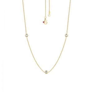 18K YELLOW GOLD 3 STATION DIAMOND NECKLACE 18" CHAIN .15CTW. 