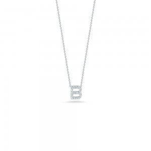 R.COIN 18K WHITE GOLD CHAIN WITH DIAMOND PENDANT LOVE LETTER "B" NECKLACE. 