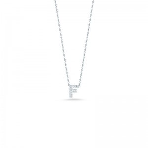 R.COIN 18K WHITE GOLD CHAIN /W BABY DIAMOND PENDANT LOVE LETTER "F" NECKLACE. 