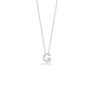 R.COIN 18K WHITE GOLD CHAIN /W BABY DIAMOND PENDANT LOVE LETTER "G" NECKLACE. 