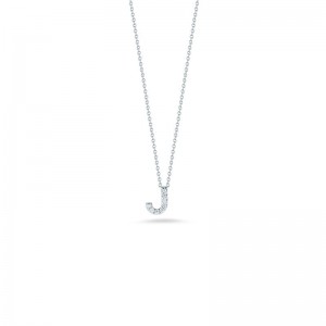 R.COIN 18K WHITE GOLD CHAIN /W BABY DIAMOND PENDANT LOVE LETTER "J" NECKLACE. 