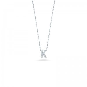 Roberto Coin: 18 Karat White Gold  Love Letter Initial K Pendant With 0.06Tw Round Diamonds
Length: 18"