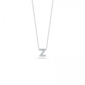 R.COIN 18K WHITE GOLD CHAIN /W BABY DIAMOND PENDANT LOVE LETTER "Z" NECKLACE. 