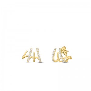 Roberto Coin White and Yellow Gold Diamond Curl Earrings .38ctw. 
