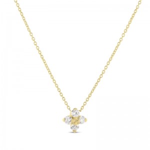 Roberto Coin 18k Yellow Gold Love In Verona Diamond Small Flower Necklace .27ctw. 