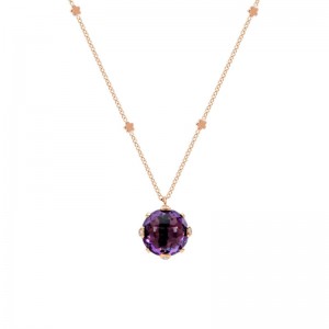 18K ROSE GOLD SISSI AMETHYST AND DIAMOND NECKLACE 0.04,  AMY-6.37. 