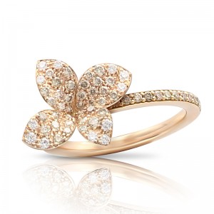 Pasquale Bruni 18k Rose Gold Petit Garden Ring with White and Champagne Diamonds - Small flower