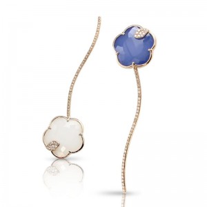 Pasquale Bruni 18k Rose Gold Joli Earrings with White Agate and Lapis Lazuli Doublet, White Agate and Mother of Pearl Doublet, White and Champagne Diamonds