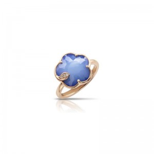 Pasquale Bruni 18k Rose Gold Petit Joli Ring with White Agate and Lapis Lazuli Doublet, White and Champagne Diamonds