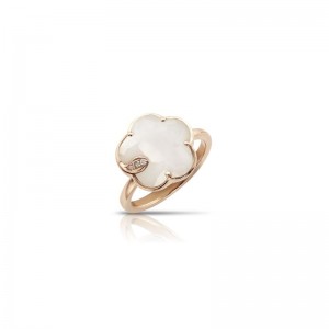 Pasquale Bruni 18k Rose Gold Petit Joli Ring with White Agate, White and Champagne Diamonds