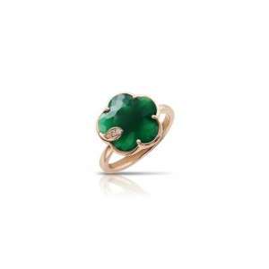 Pasquale Bruni 18k Rose Gold Petit Joli Ring with Green Agate, White and Champagne Diamonds
