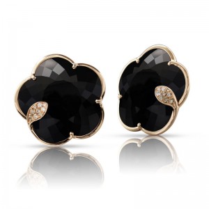 Pasquale Bruni 18k Rose Gold Ton Joli Earrings with Onyx, White and Champagne Diamonds