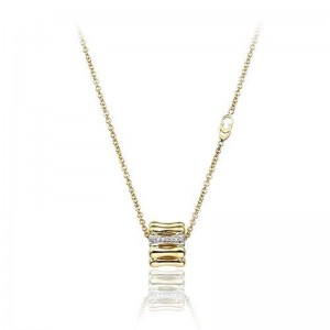 18K WHITE AND YELLOW GOLD BAMBOO NECKLACE WITH DIAMONDS. 