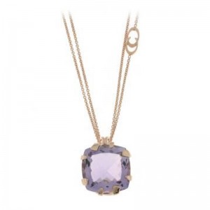 CHIMENTO RG THIN DOUBLE CHAIN W/PRONG SET FACETED SQUARE AMETHYST PENDANT. 