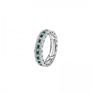 Damiani Belle Epoque White Gold & Diamonds And Emeralds Eternal Comfort Ring