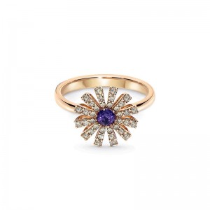 18K ROSE GOLD MARGHERITA BROWN DIAMONDS AND AMETHYST RING SIZE 13 DIA-0.3540. 