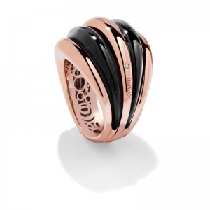 Damiani Spicchi Luna Ring In Rose Gold & Onyx And Diamond