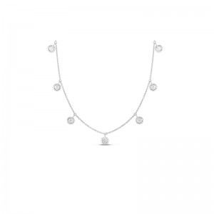 18K WHITE GOLD 7 STATIONS DIAMOND DANGLING NECKLACE 0.33. 