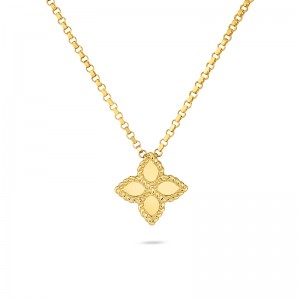 ROBERTO COIN - 18K YELLOW GOLD PRINCESS FLOWER PENDANT AND CHAIN 18". 