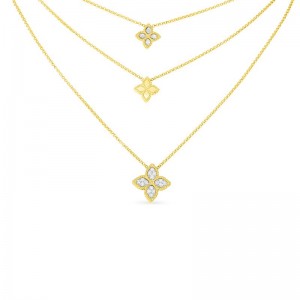 Roberto Coin 18k Yellow White Gold Diamond Princess Flower Necklace .20ctw. 