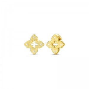 Roberto Coin: 18 Karat Yellow Gold Petite Venetian Princess Stud Earrings With 8=0.12Tw Round Diamonds
