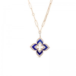 Roberto Coin 18K Rose Gold with Blue Lapis And Round Diamond Necklace