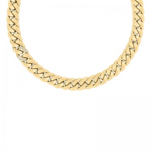 ROBERTO COIN 18K YELLOW GOLD CURB LINK NECKLACE WITH 1 DIAMOND LINK 17IN- 0.17. 