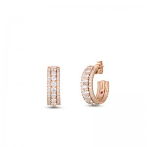 Roberto Coin 18K Rose Gold Diamond Siena 3 Rows Hoop Earrings