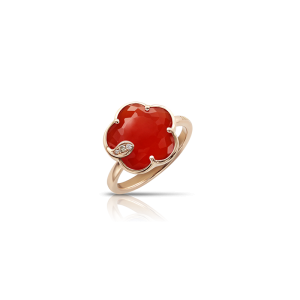 Petit Joli Ring in 18k Rose Gold with Carnelian, White and Champagne Diamonds.