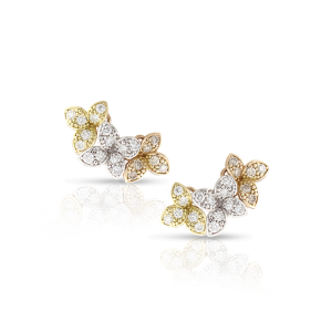 Ama Earrings in 18k Rose, White and Yellow Gold with White and Champagne Diamonds.