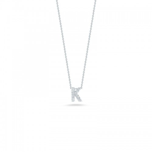 https://www.williambarthman.com/upload/product/Roberto Coin: 18 Karat White Gold  Love Letter Initial K Pendant With 0.06Tw Round Diamonds
Length: 18