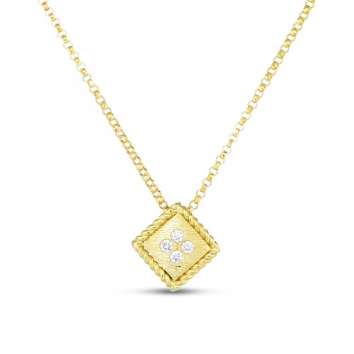 https://www.williambarthman.com/upload/product/Roberto Coin: 18 Karat Yellow Gold Palazzo Ducale Pendant With 4=0.04Tw Round Diamonds
Length: 18