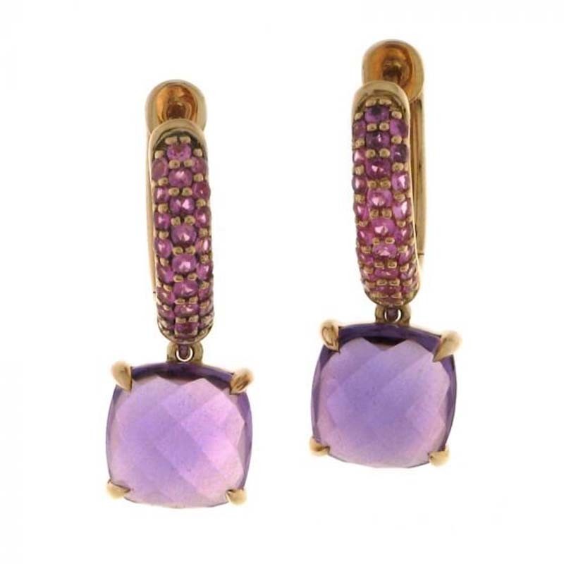 https://www.williambarthman.com/upload/product/CHIMENTO RG PINK TINY HOOP W/SQUARE FACETED AMETHYST DROP EARRING. 