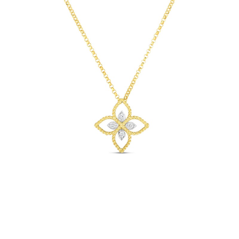 https://www.williambarthman.com/upload/product/18K YELLOW WHITE GOLD DIAMOND PRINCIPESSA FLOWER NECKLACE. 