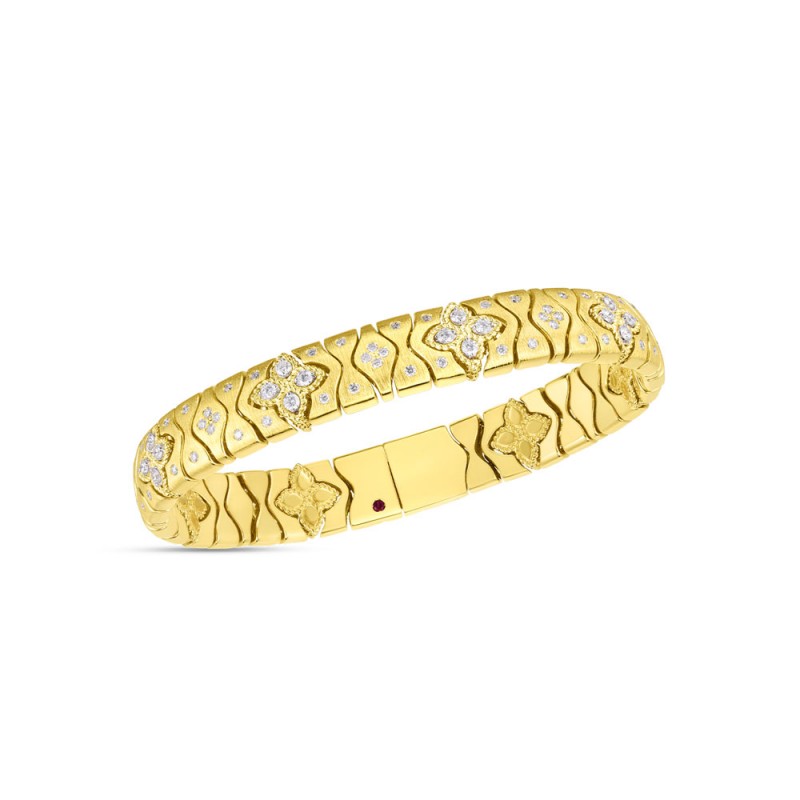 https://www.williambarthman.com/upload/product/Roberto Coin 18K Satin Royal Princess Flower Narrow Bracelet W. Diamonds