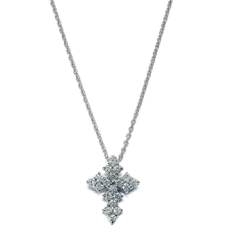 R COIN 18K WHITE GOLD SMALL DIAMOND CROSS NECKLACE. DIAMOND=0.17CTS