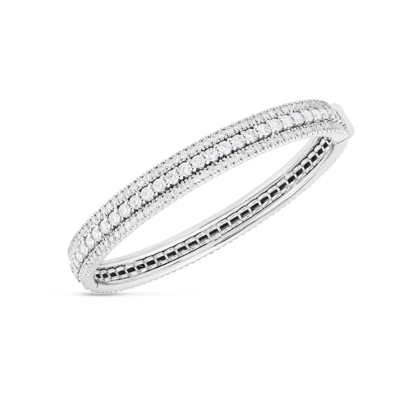 ROBERTO COIN 18K WHITE GOLD SIENA DIAMOND 3 ROWS BANGE 47X57MM DIA-3.75CT. 