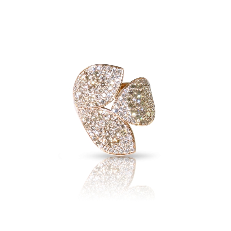 18K ROSE GOLD GIARDINI SEGRETI 3 LEAVES RING WITH CHAMPAGNE AND WHITE DIAMONDS. GOLD 7.83 DIAMOND 2.34CTW