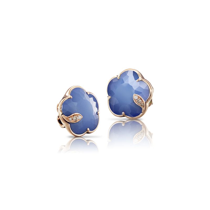 Pasquale Bruni 18K Rose Gold Petit Joli Stud Earrings with Blue Moon Gem and Diamonds