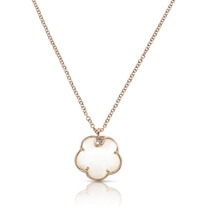 Pasquale Bruni 18K Rose Gold Petit Joli Necklace with White Agate and Diamonds